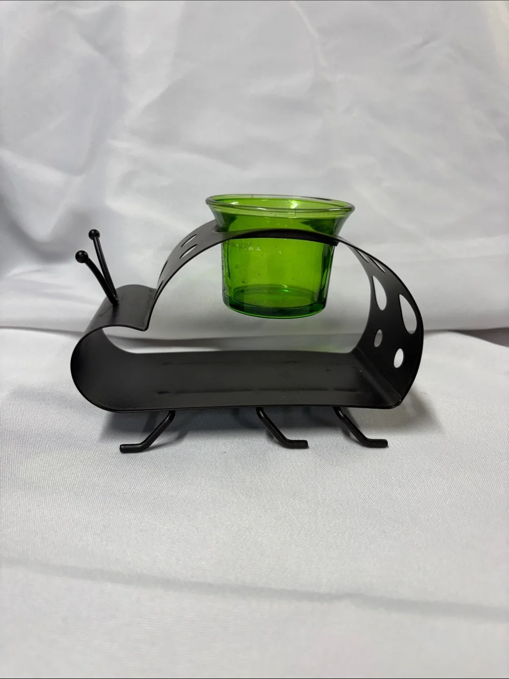 Party Lite Black Metal Candle Holders with Green Glass Votives - Set of 3 - Picture 4 of 4